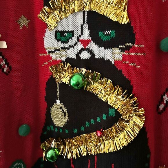 Grumpy Cat Ugly Christmas Sweater “Fresh Out of FALALAS” Jingle Bells XL Women - Picture 7 of 11